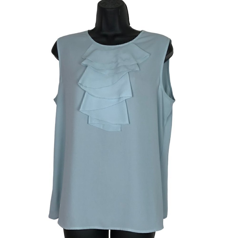 KARL Lagerfeld Light Blue  Ruffle Front Sleeveless Blouse Size M